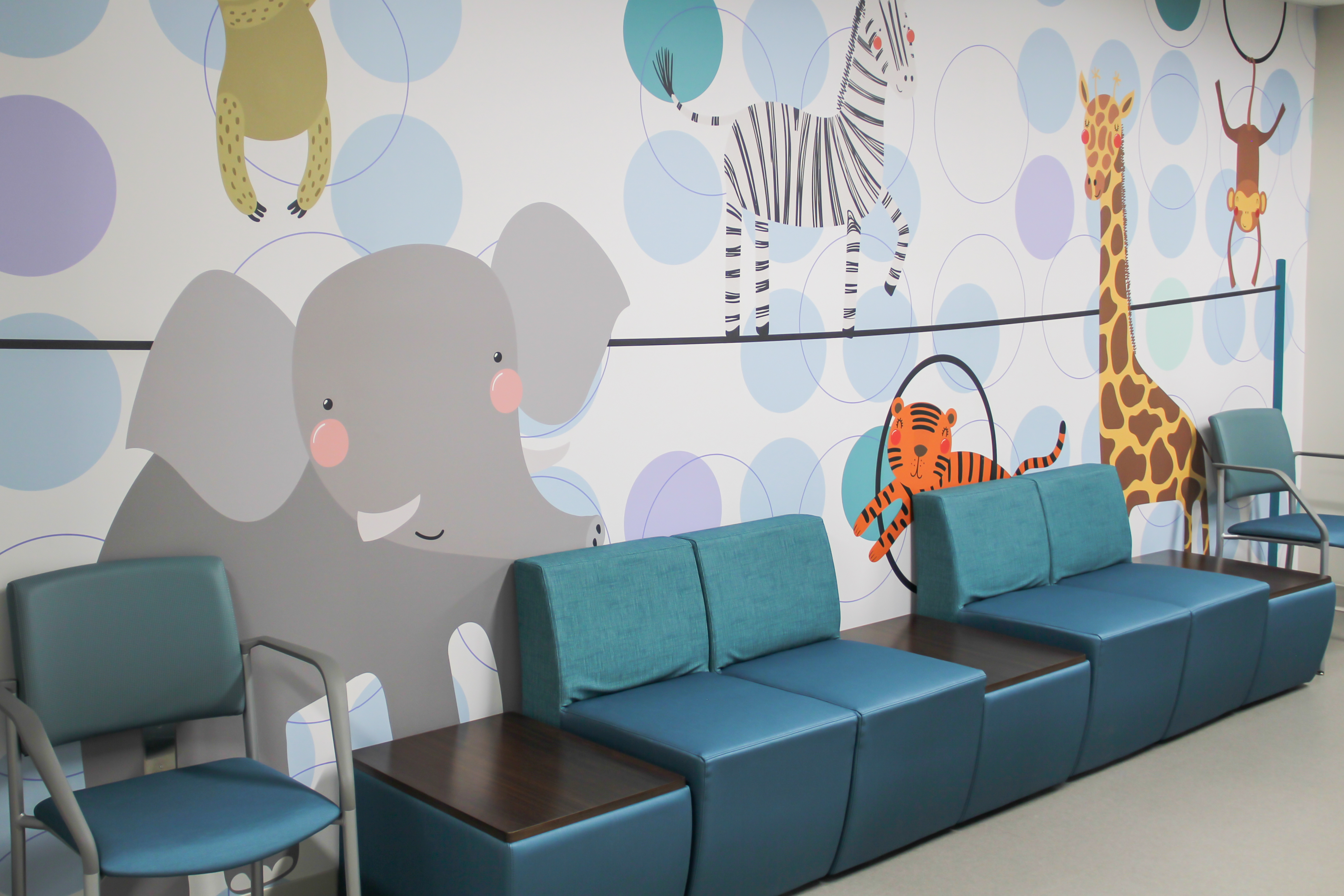 Pediatric Speciality waiting room with baby animal wall art